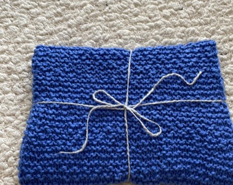 Hand Knit Organic Cotton Baby Blanket – Blue Newborn Blanket