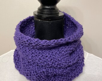 Unisex hand knit neck warmer- eco organic cotton neck warmer- purple women cowl - hand knit neck warmer- winter cowl- gift for mom wife