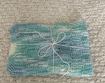Neutral gender baby blanket - hand knit baby blanket- multicolor blue white baby blanket- cotton blanket- newborn blanket- baby shower gift