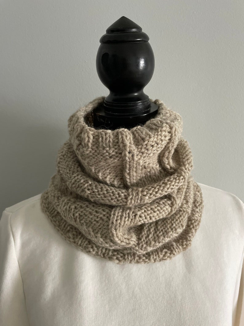 Wool hand knit cowl unisex knit neck warmer oatmeal color neck warmer winter cowl women hand knit neck warmer Christmas gift image 1