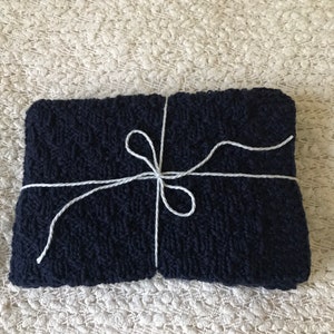 Eco organic cotton blanket- navy baby blanket- hand knit baby blanket- baby boy blanket- blanket for crib - baby shower gift