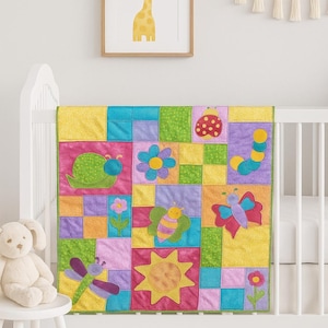 Doodlebugs Baby Quilt Pattern – PDF Appliqué Quilt Pattern for Kids, Nursery or Baby Shower Gift – Instant Download