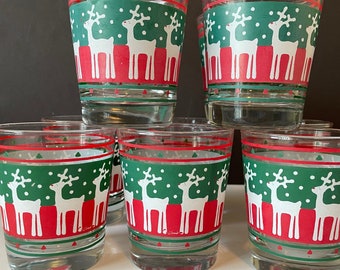 Vintage Holiday Reindeer Tumbler Drinkware, Set of 10