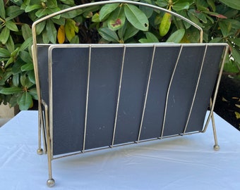 Vintage MCM Black Metal Magazine Rack