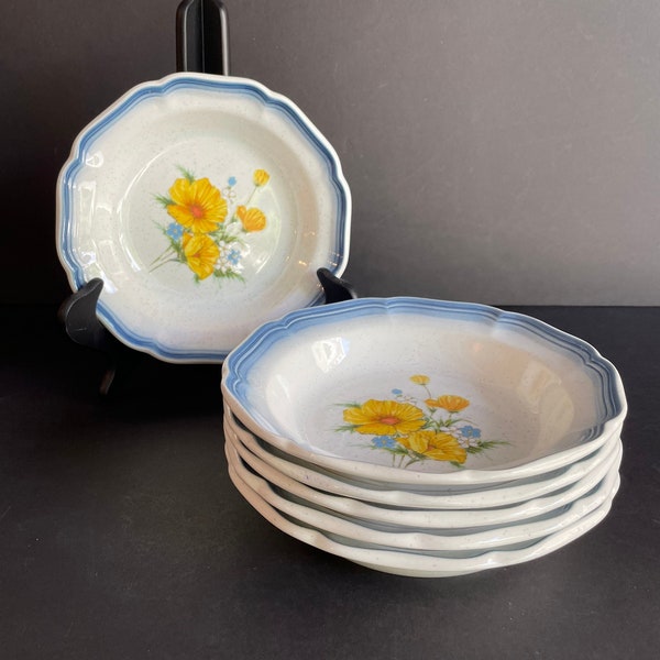 Vintage Floral Stoneware Mikasa Soup Bowls, Set of Six