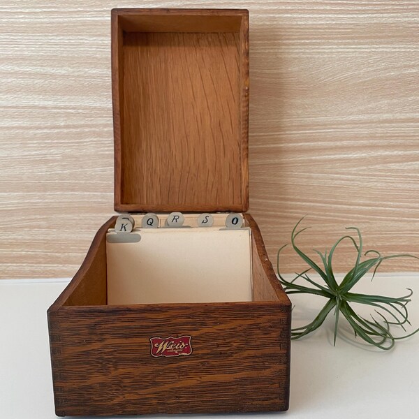 Vintage Weis Oak Wooden Box with Old Dividers, Hinged Wood Box
