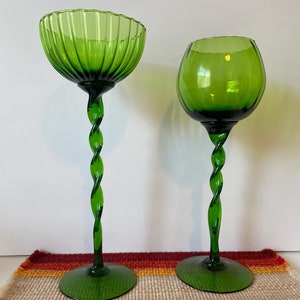 Vintage Empoli Twisted Stem Green Vase Bowl, Sold Individually