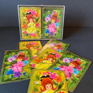 Cartes à jouer à deux étages Hallmark vintage Flower Girl dans son support d'origine