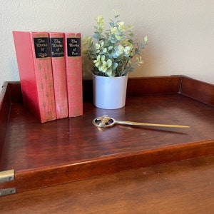 Vintage Large Wood Desk Organizer with Brass Corners Size 23&quot; X 15&quot;