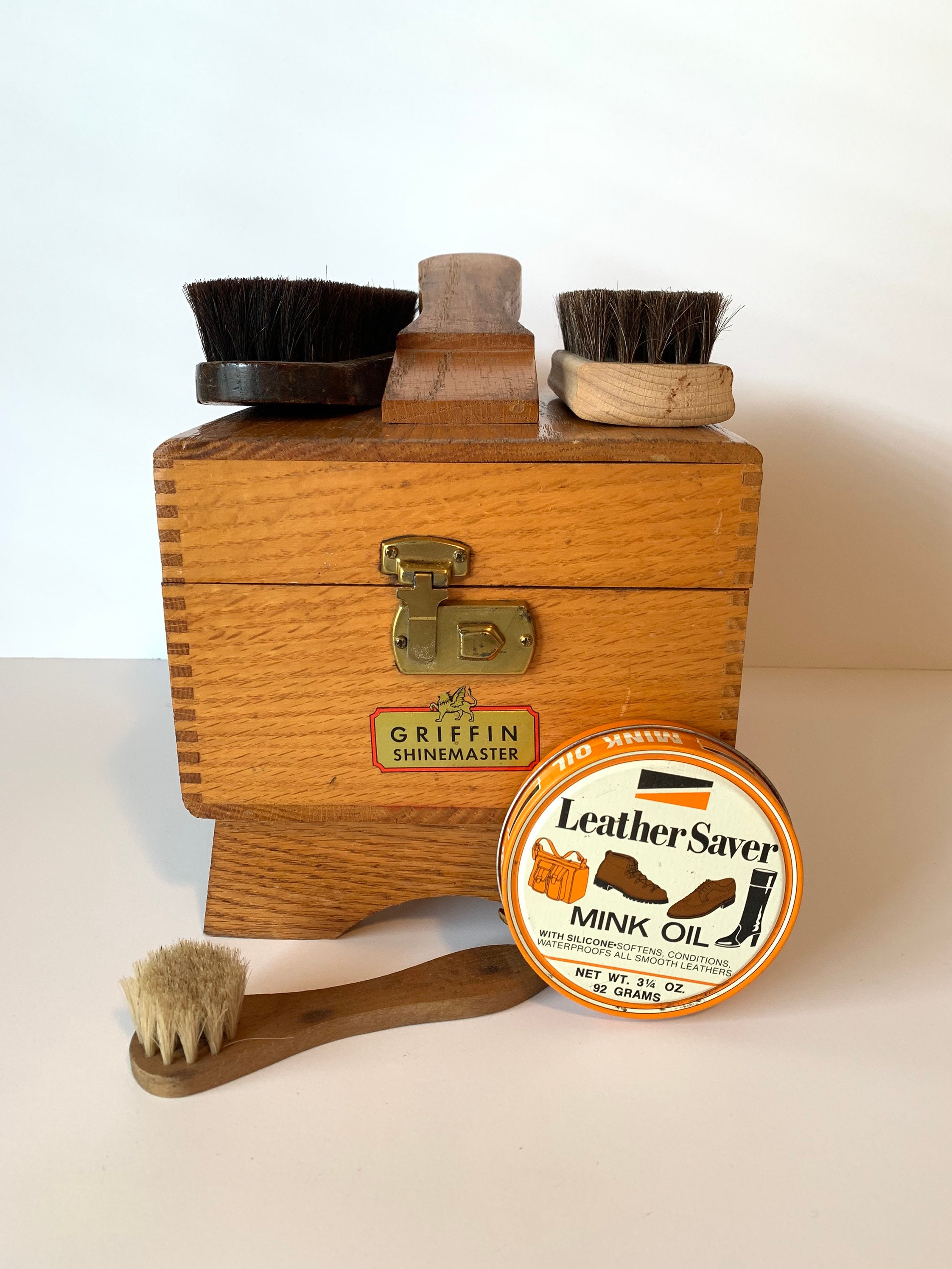 Vintage Griffin Shinemaster Shoe Shine Box with Brushes