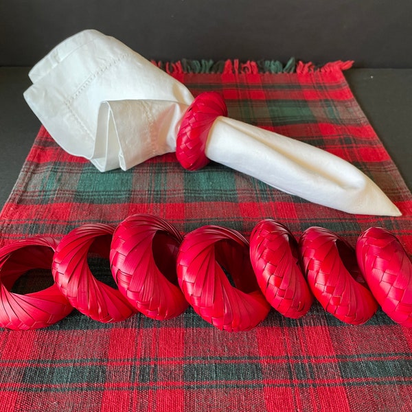 Vintage Red Woven Napkin Rings, Set of Eight, Made in Mexico