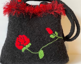 Vintage Handmade Black Felted Wool Purse