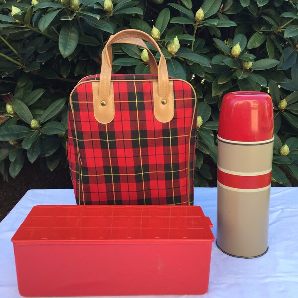 Reserved -Vintage Thermos Set, Holtemp Thermos Set, Tailgate Picnic Pack, Travel Trailer Thermos Set, Hot Coffee Thermos, Soup Thermos