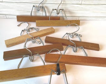 Vintage Pants or Skirt Wooden Clothes Hangers, Set of Eight