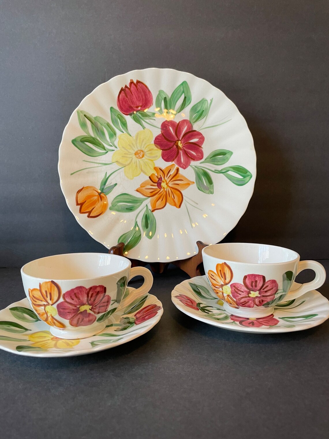 Vintage Blue Ridge Floral Dinner Plates Set of Four Etsy