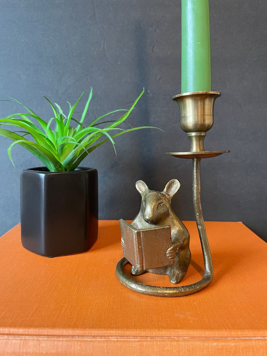 Vintage Brass Mouse Candlestick Holder mouse Reading a Etsy