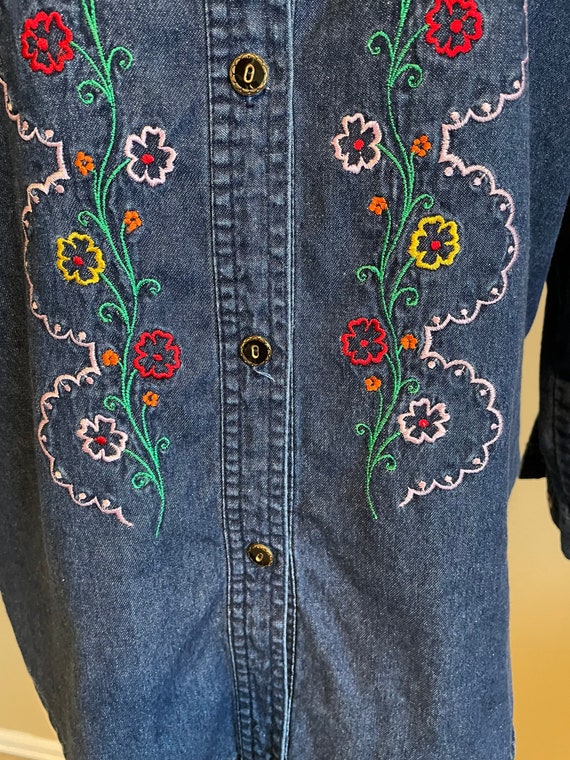 Vintage Denim Embroidered Long Sleeve Ladies Shir… - image 2
