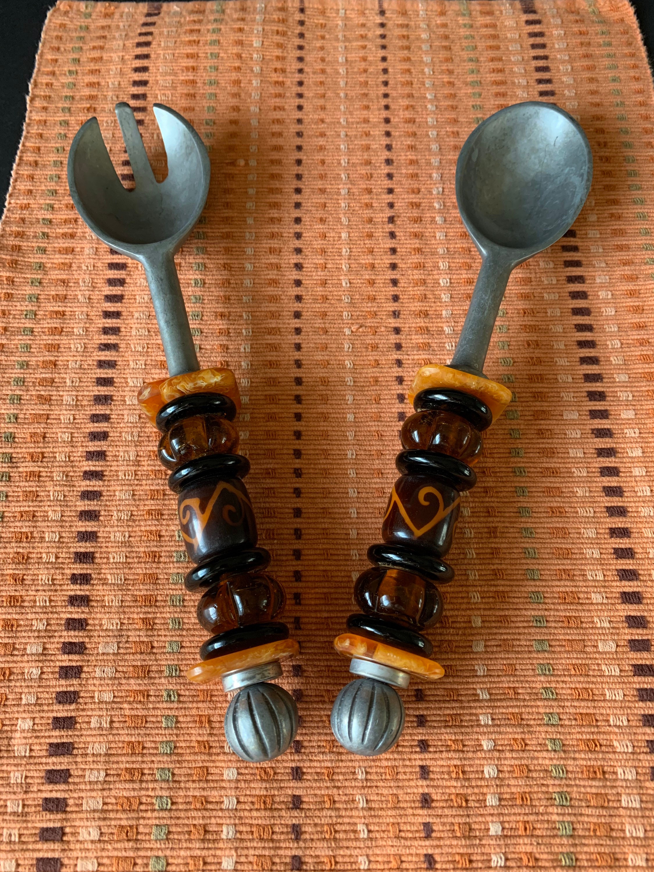 Vintage Salad Servers Beaded Handled Serving Utensils Unique Etsy