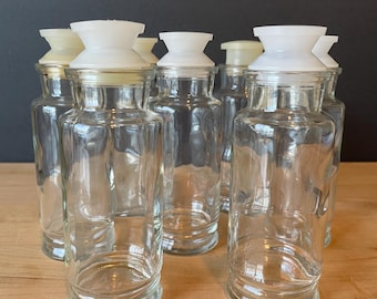 Vintage Glass Spice Herb Storage Jars, Set of Seven Jars