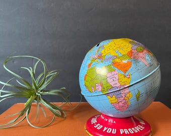 Vintage Small World Globe Coin Bank, Ohio Art Company Piggy Bank