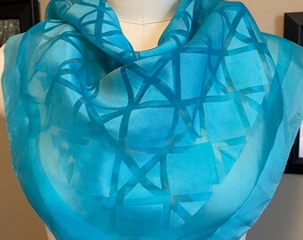Vintage Bestmaid Blue Sheer Square Scarf, Made in Japan