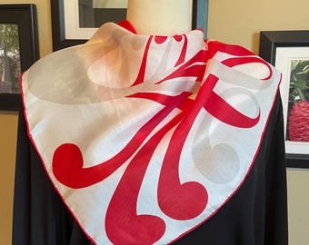 Vintage Red & White Square Scarf, Head Scarf