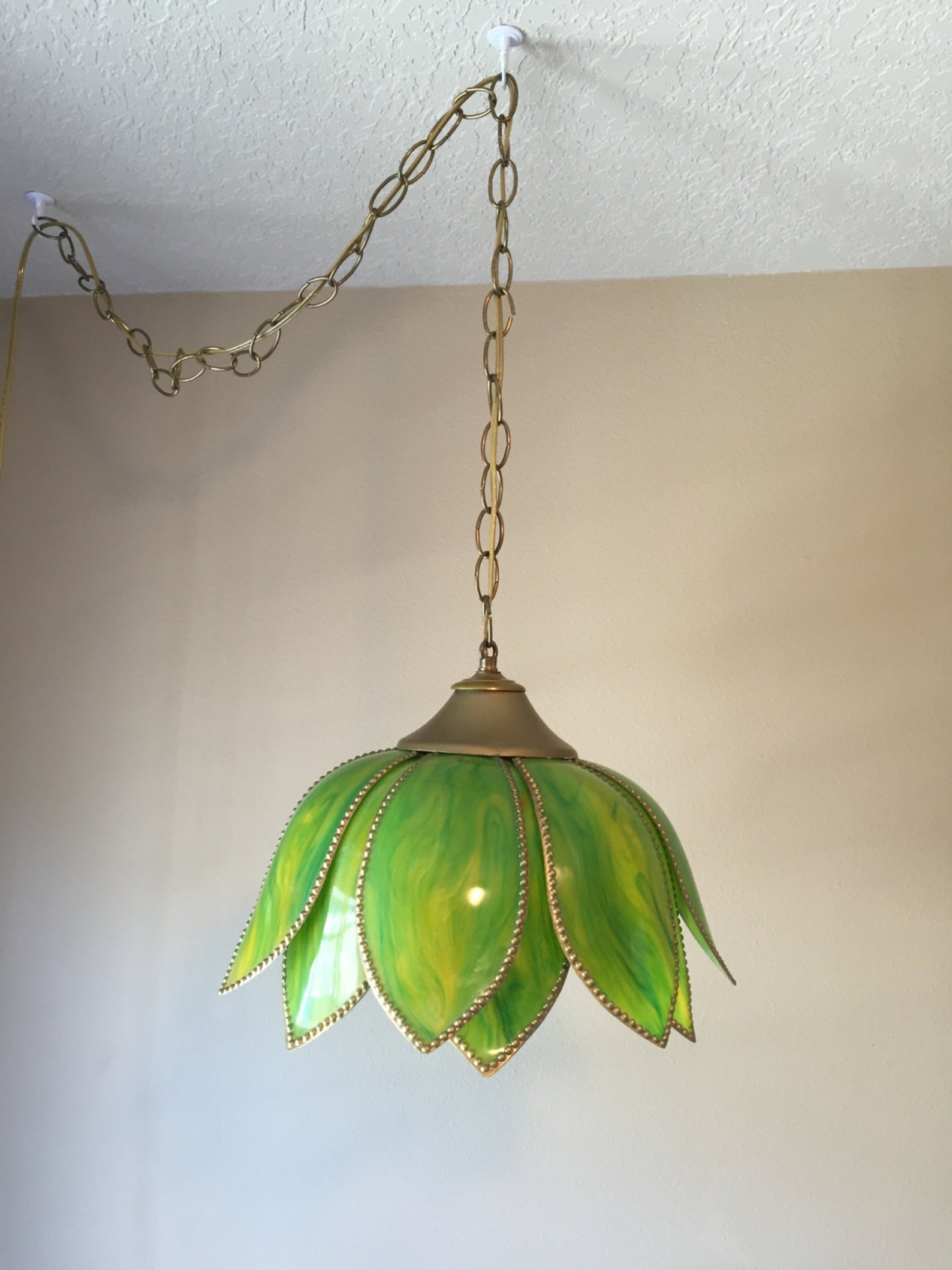 Vintage Tulip Light Green Swag Light Pendant Lamp Flower Etsy