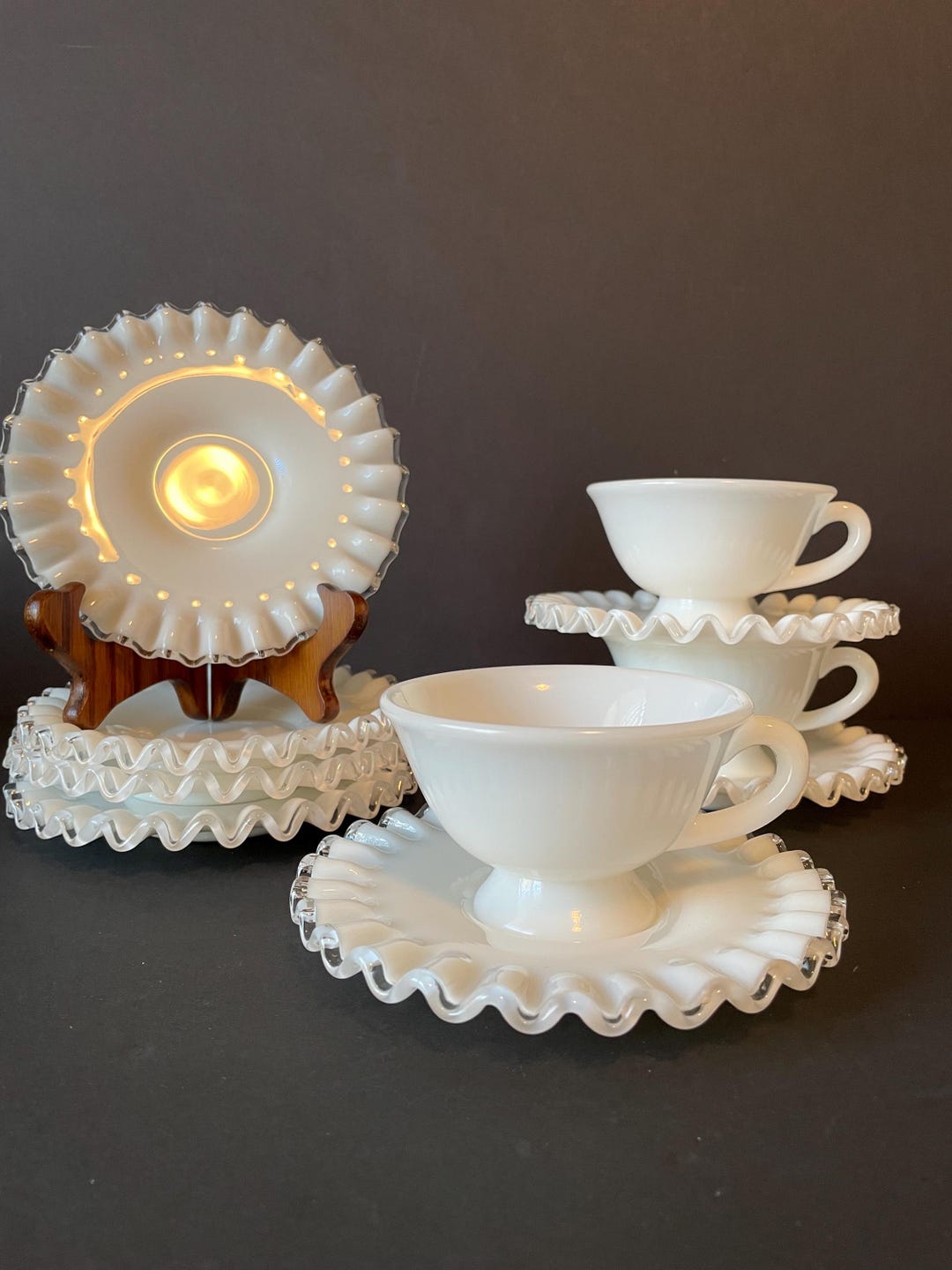 Fenton Progressive Set Vintage Fenton Silver Crest Ruffles Cup & Saucer Sets, Set of Three - Etsy