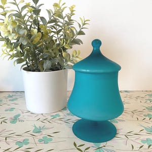Vintage Apothecary Blue Frosted Glass Jar, Small Glass Ginger Jar