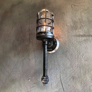 Industrial Wall Torch Sconce – Rustic Cage Light with Glass Enclosure – Medieval inspired
