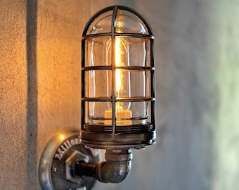 Vanity Mirror Side Lights - Uplight Wall Sconce - Industrial Cage Lighting