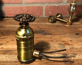 Golden Plug In Wall Sconce, Wood and Brass Sconce with Rotary Dimmer Switch