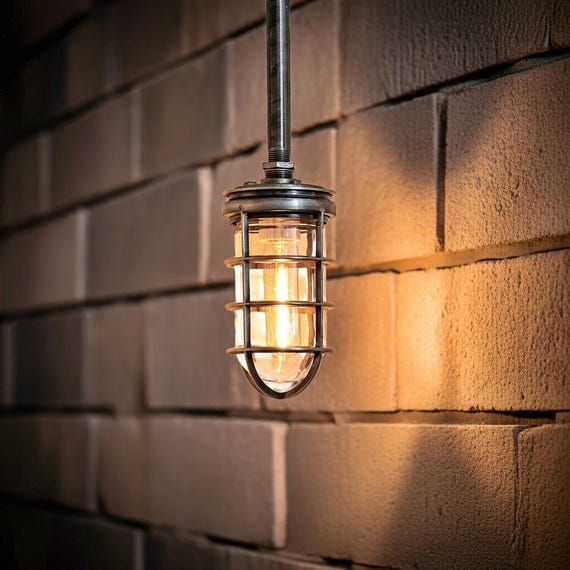 Cage Pendant Light - Industrial Iron Pipe Rod - Vintage Factory Lighting