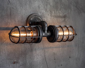 Industrial Bathroom Vanity Light - Double Cage Wall Light Fixture - Wall Sconce