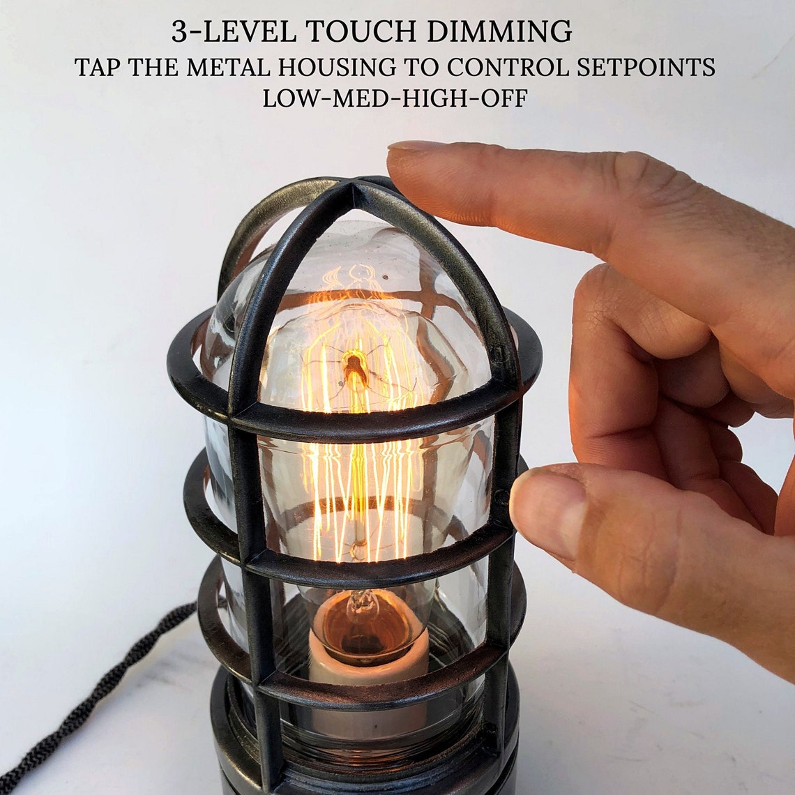Dimmable Touch Lamp & USB Charger Industrial Nightstand Lamp Etsy