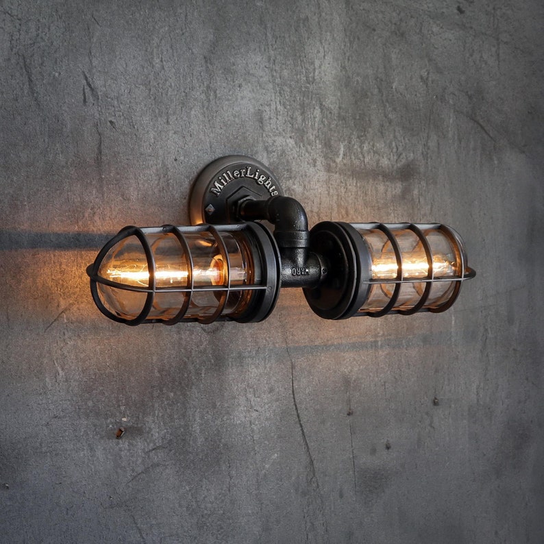 Industrial Vanity Light Nautical Sconce Double Cage Wall Industrial Vanity Light Nautical Sconce, Nautical Vanity Light Fixtures