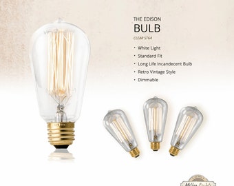 Incandescent Filament Edison Bulb - 60Watt - ST64  - Clear Glass  - Dimmable Light Bulb