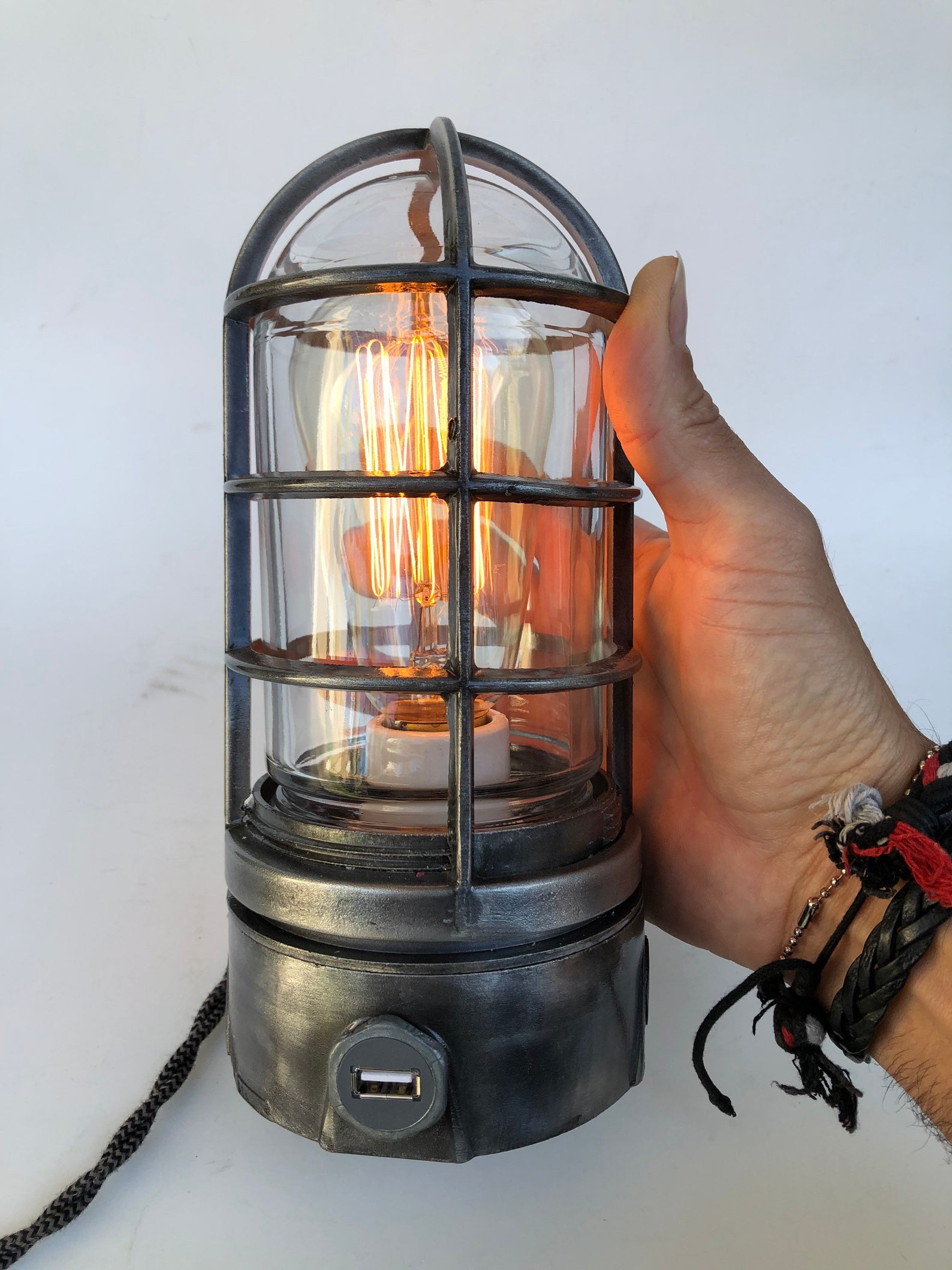 Dimmable Touch Lamp & USB Charger Industrial Nightstand Lamp Etsy