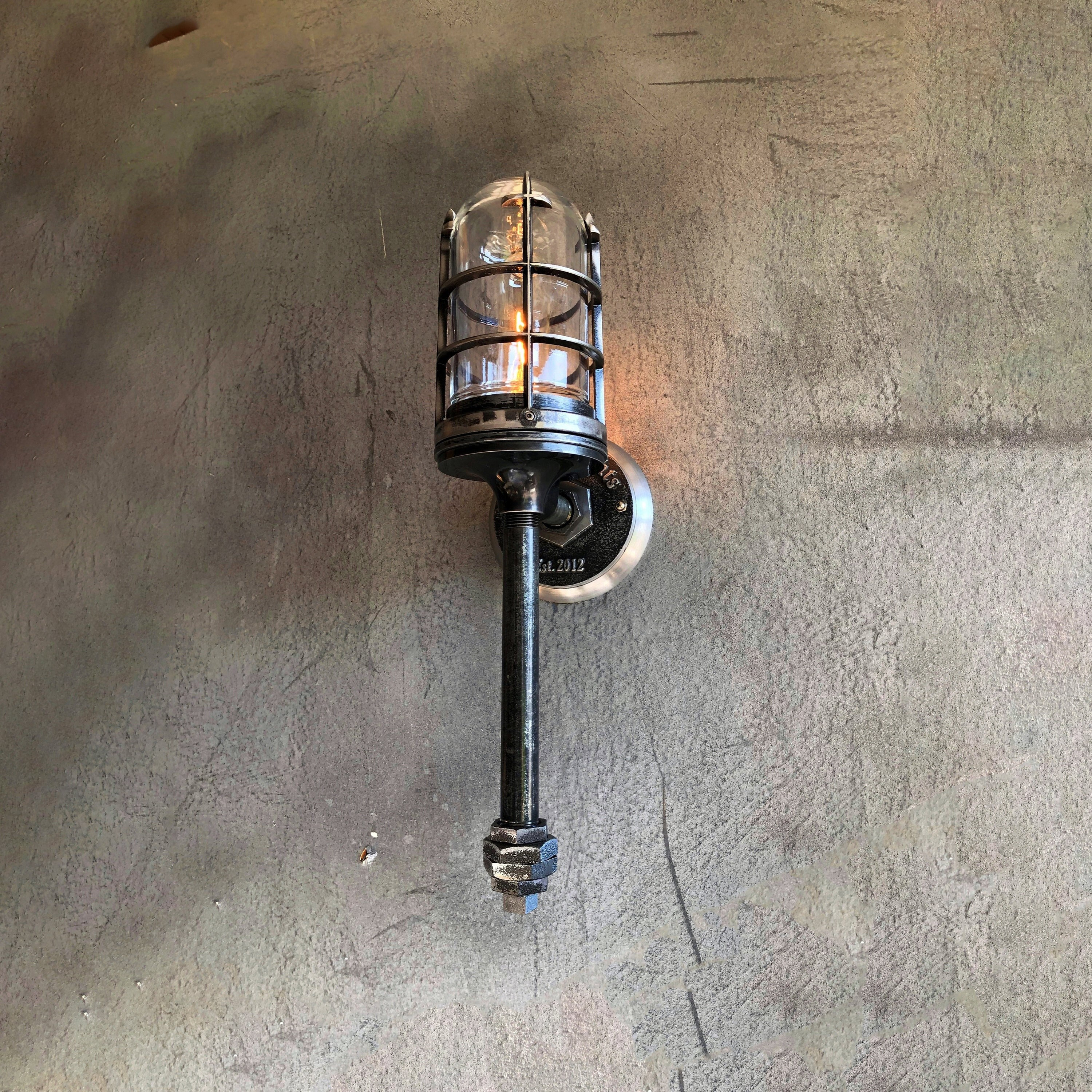Industrial Wall Torch Sconce – Rustic Cage Light with Glass Enclosure – Medieval inspired