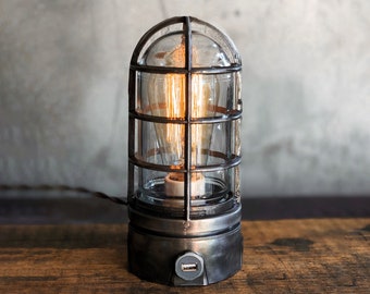 Dimmable Touch Lamp & USB Charger - Industrial Nightstand Lamp - Steampunk Decor