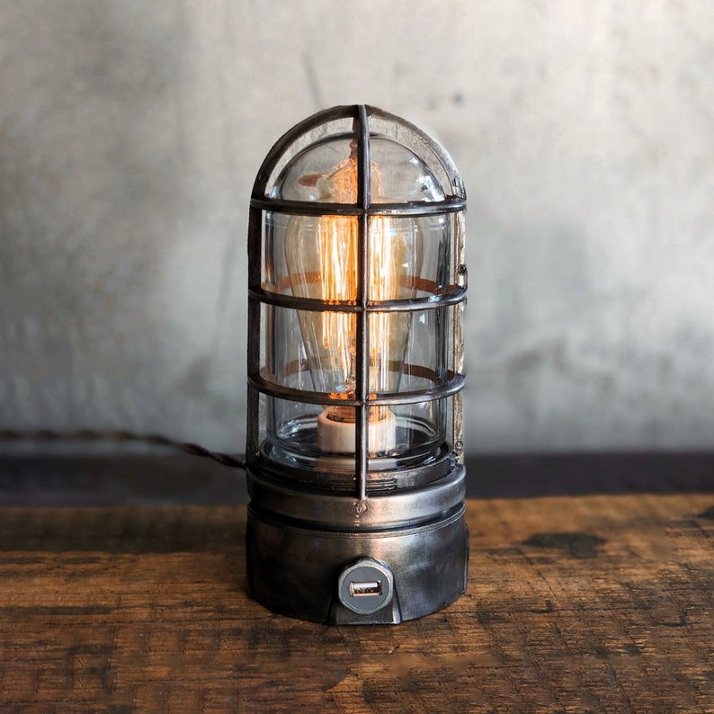 Industrial Cage Lamp with Edison Bulb and USB by MillerLights