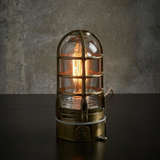 Nautical Table Lamp, Antique Brass Cage Steampunk desk Lamp with Touc…