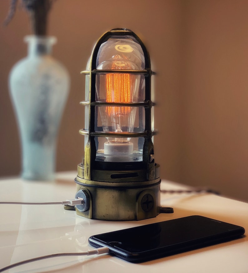 Bedside Charging Dock Nautical Cage Steampunk Lamp Vintage Table Lamp