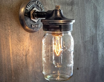 Mason Jar Wall Sconce - Vintage Steel, Ball Jar Light - Country Farmhouse Lighting