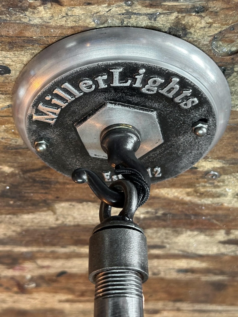 Cage Pendant Light - Industrial Iron Pipe Rod - Vintage Factory Lighting image 3