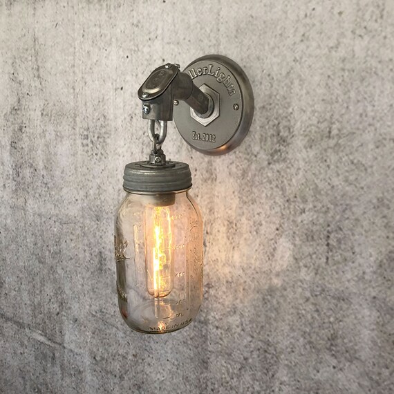 Quart Ball Mason Jar Light Fixture Industrial Lights Country Etsy