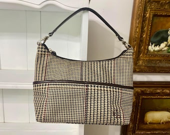Ralph Lauren Hahnentritt-Plaid-Top-Griff-Logo-Initialen Tropfen in Außentaschen