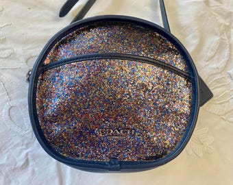 Coach Canteen Navy Glitter Front Shoulder Bag Hang Tag Adjustable Strap