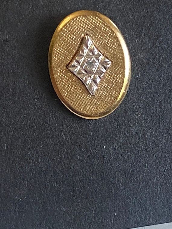Vintage Cuff Link Tie Pin Diamond Chips Artisan TM - image 6