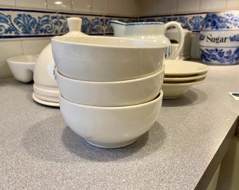 White USA Ironstone Vintage Kitchen Bowls Cereal Serving Set of 3